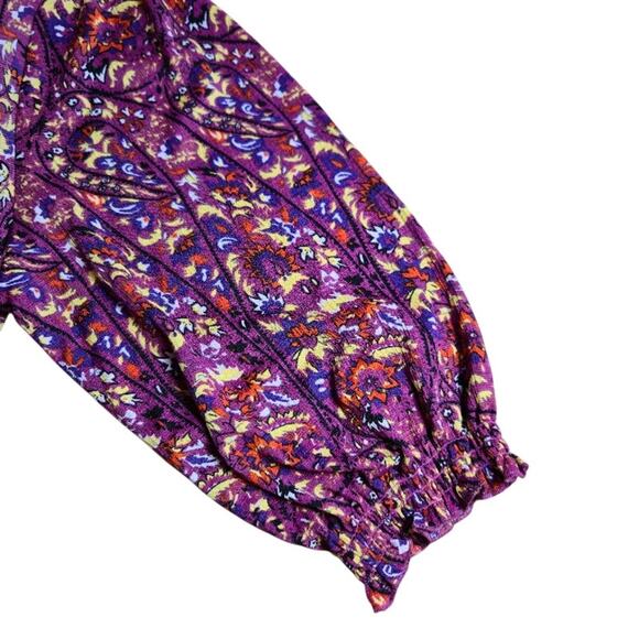 Melloday Womens Paisley Wrap Top Size XL Purple Smocked Hem Bohemian - Picture 5 of 11